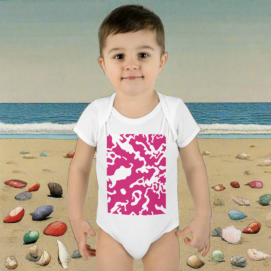 Unisex Infant Baby Rib Bodysuit | NB-24M | Camouflage Fuchsia & White Design