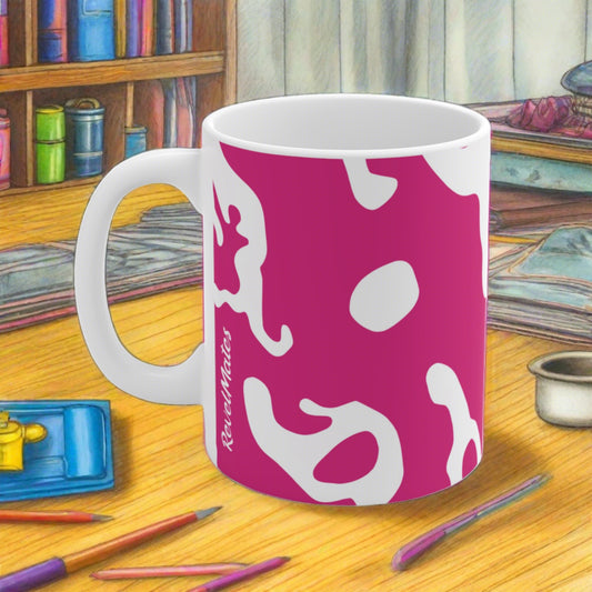 Ceramic Mug 11oz (330 ml) | Camouflage Fuchsia & White Design