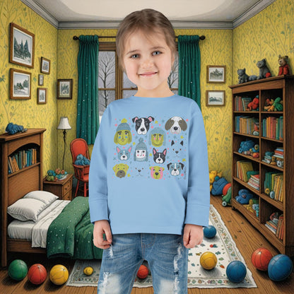 Toddler Unisex Long Sleeve T-Shirt | Winter Doggies Design | 4 colors