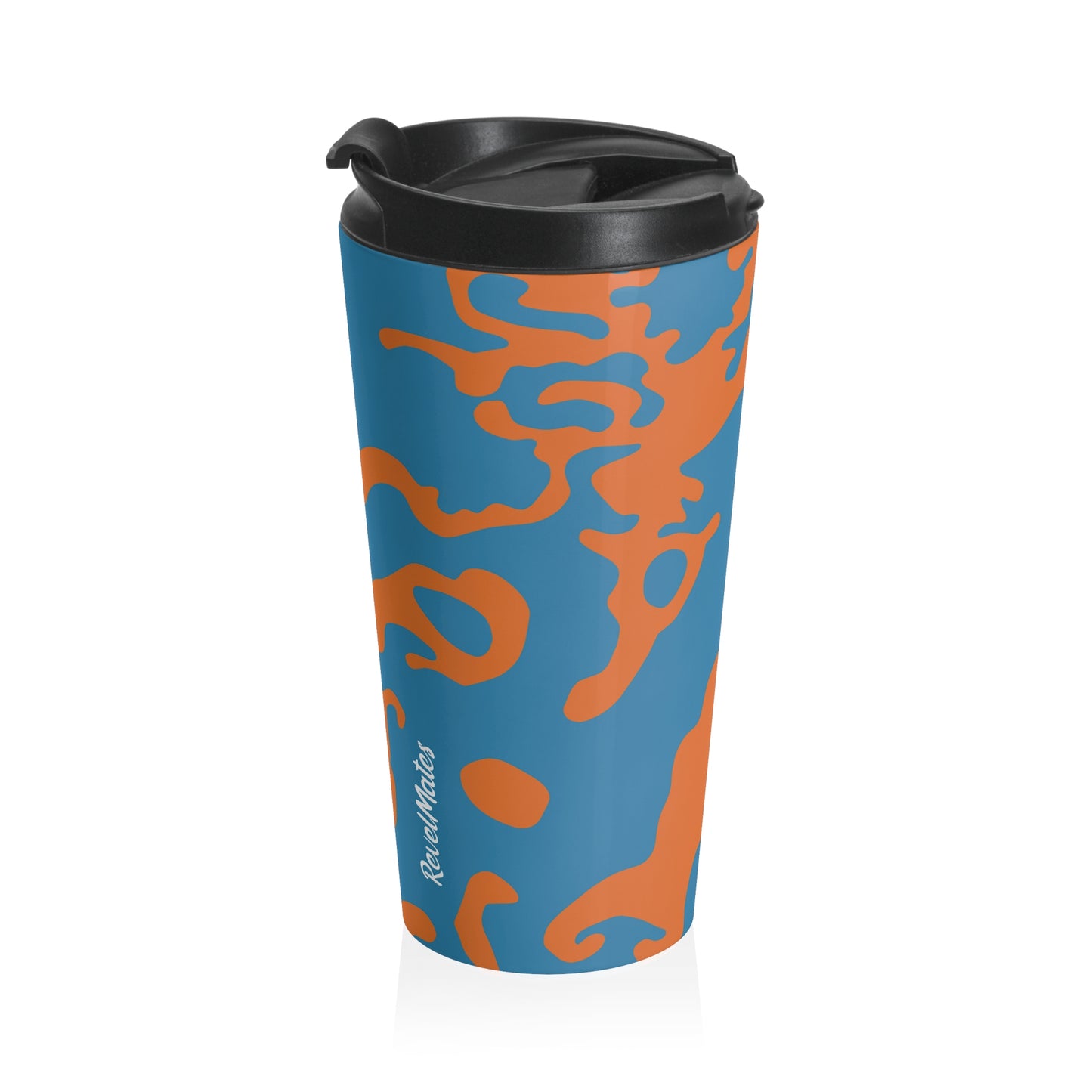 Stainless Steel Travel Mug With Cup 15oz (440ml) | Camouflage Blue & Orange Design