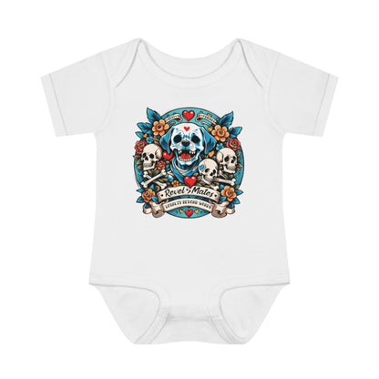 Infant Unisex Baby Rib Bodysuit | NB-24M | Dog Skull Tattoo Design | 4 colors