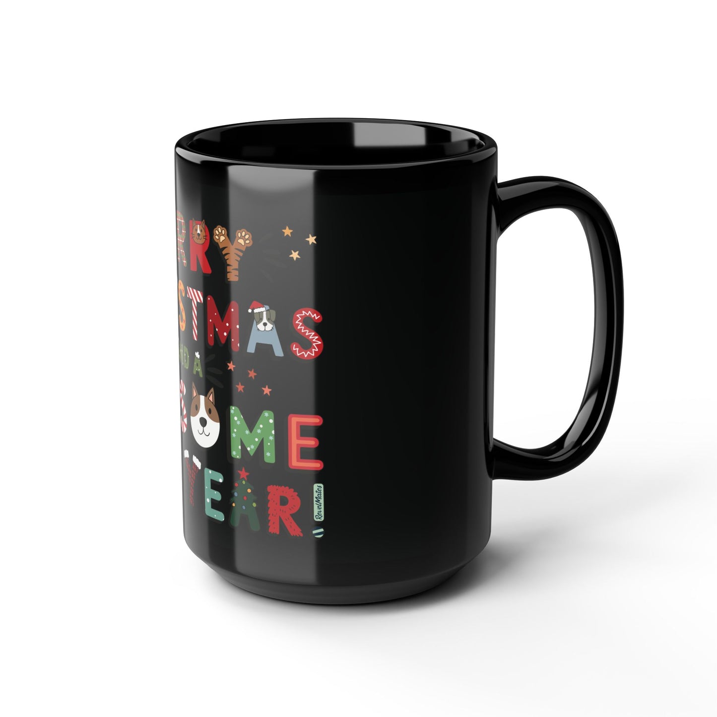 Total Black Ceramic Mug (11oz, 15oz) | Furry Christmas Design | 2 sizes