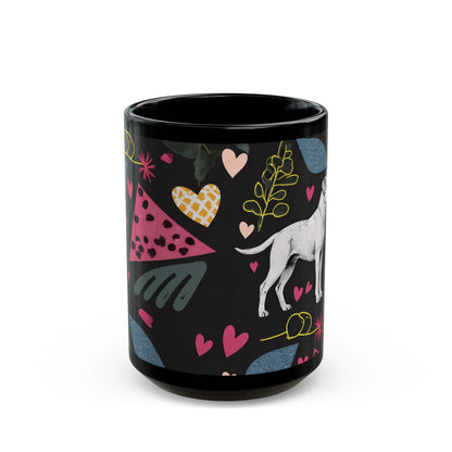 Total Black Ceramic Mug (11oz, 15oz) | Hearts & Tails Design | 2 sizes