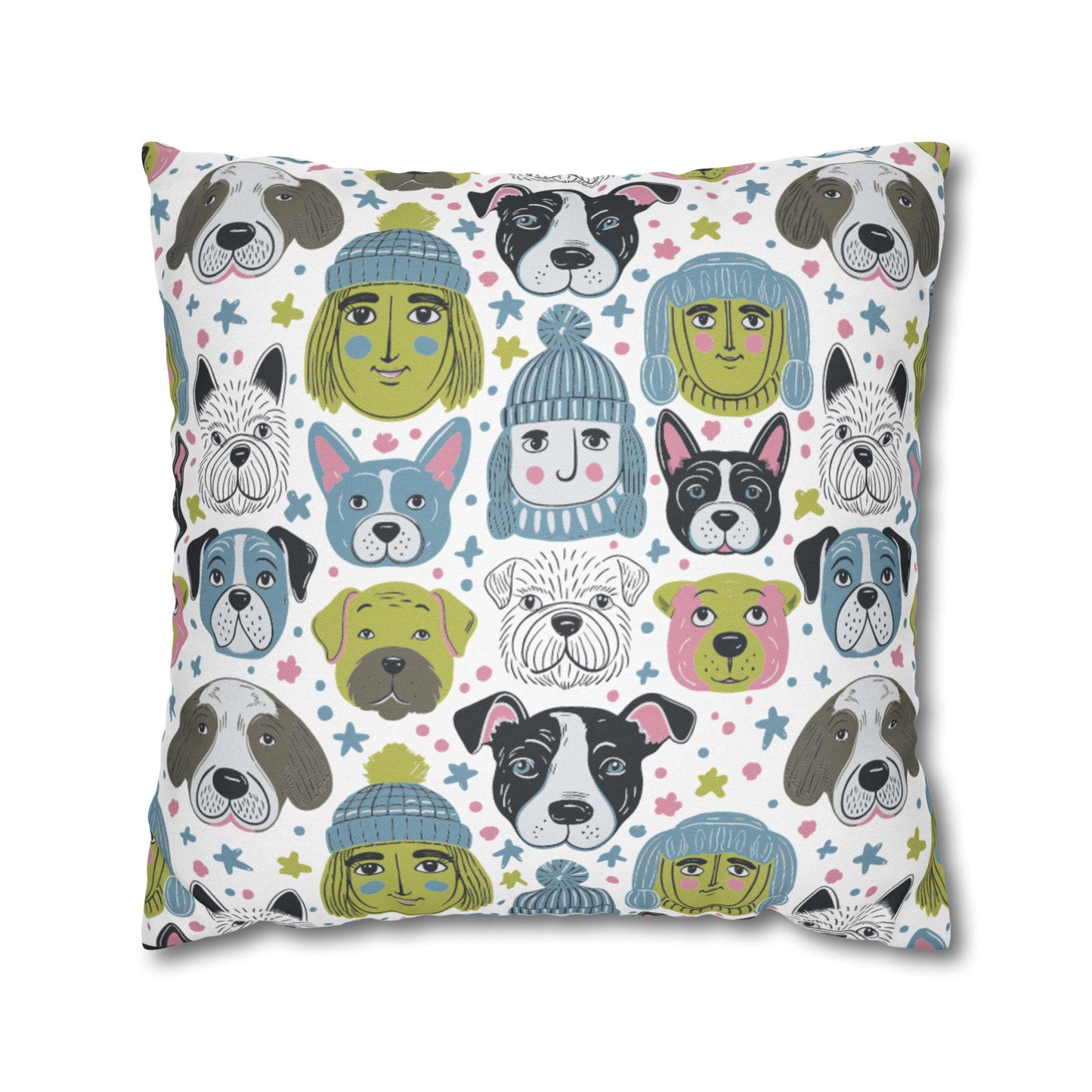 Spun Polyester Square Pillowcase | Winter Doggies Design | 4 sizes