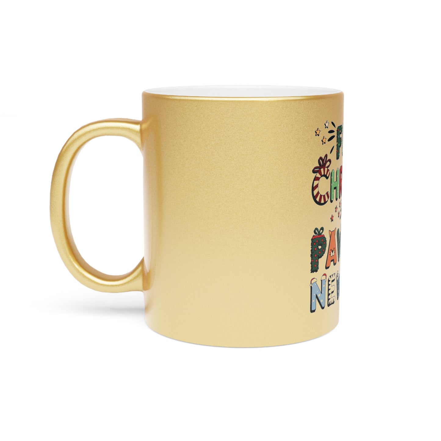 Silver & Gold Metallic Ceramic Mugs (11oz) | Furry Christmas Design | 2 colors