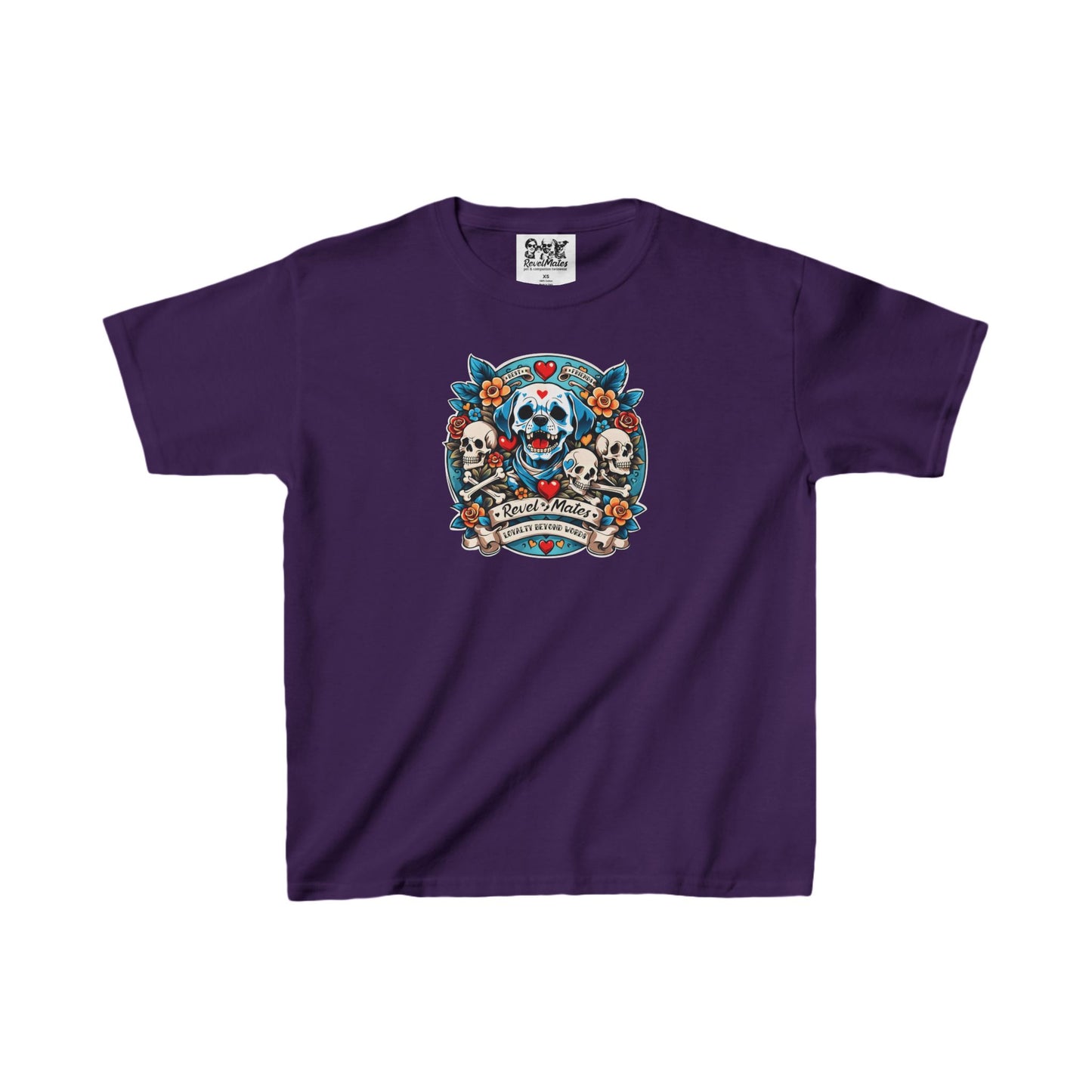 Youth Unisex Heavy Cotton T-Shirt | Dog Skull Tattoo Design | 20 colors