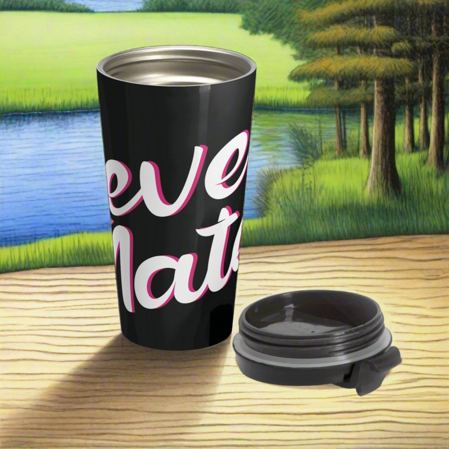 Stainless Steel Travel Mug With Cup 15oz (440ml)| Black & White RevelMates Design