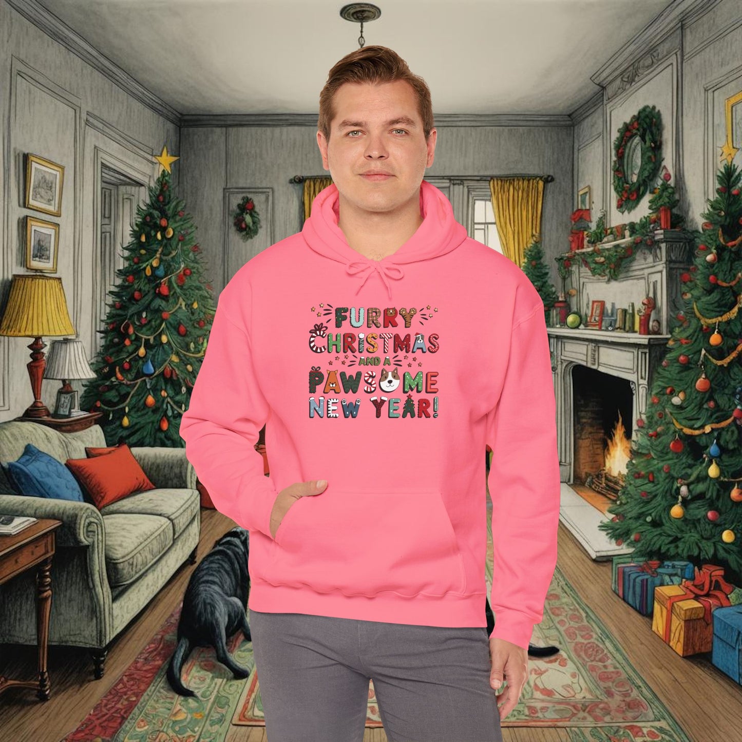 Unisex Heavy Blend Hoodie | Neon and Solid Colors V.2 | Furry Christmas Design | 13 colors