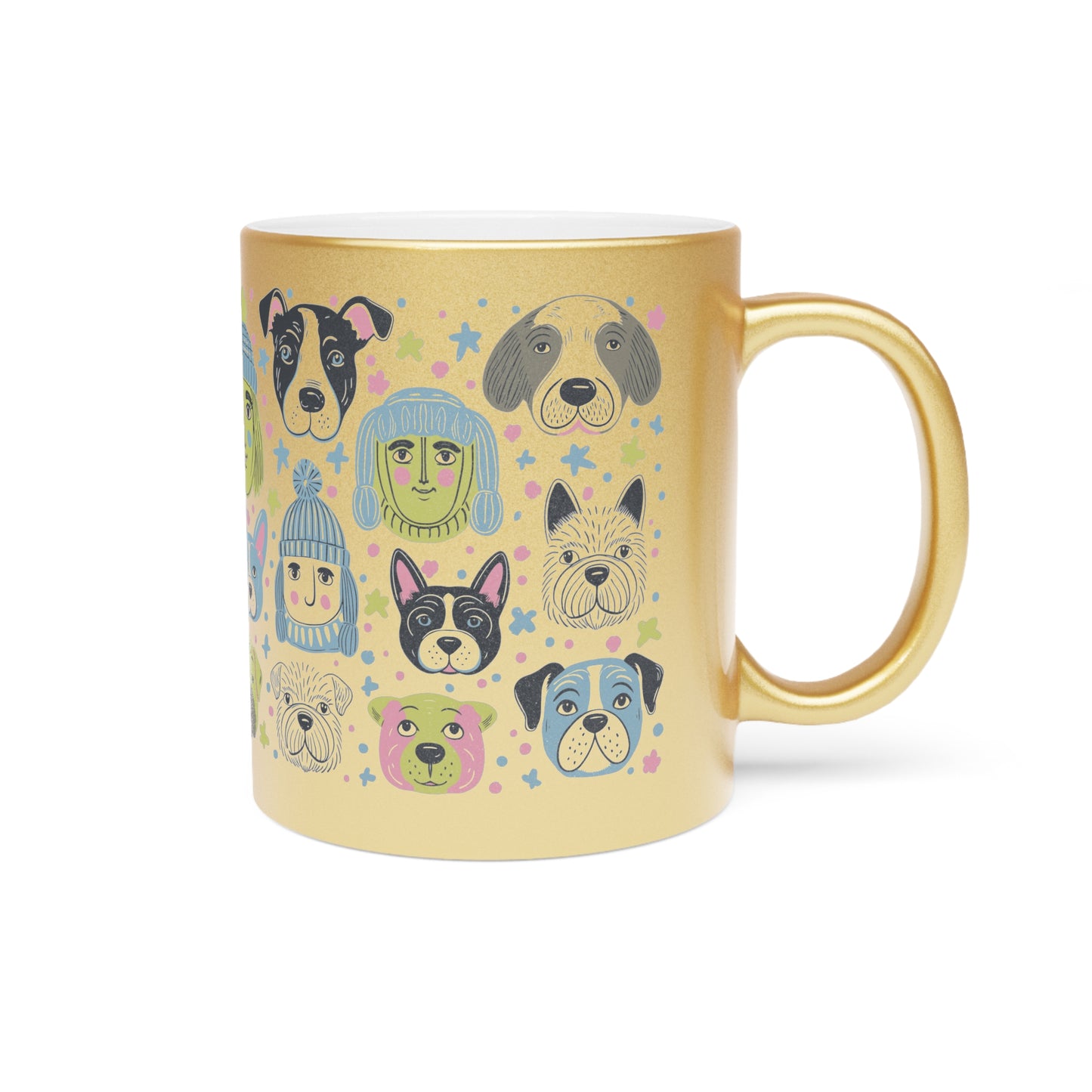 Silver & Gold Metallic Ceramic Mugs (11oz) | Winter Doggies Design | 2 colors