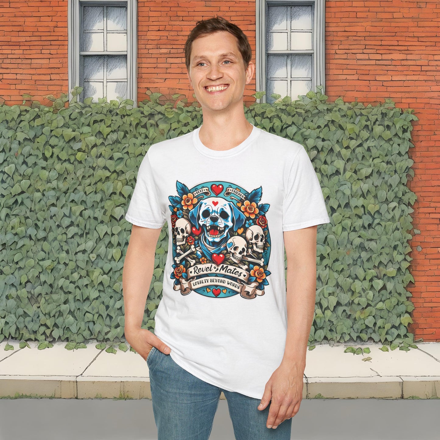 Unisex Softstyle T-Shirt | Solid Colors | Dog Skull Tattoo Design | 15 colors