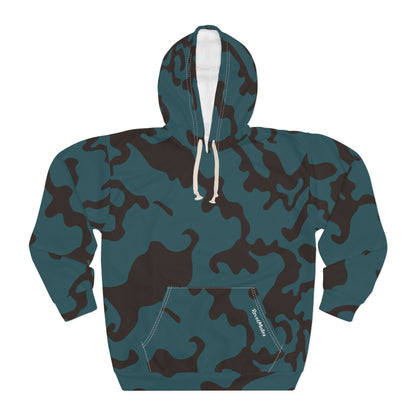 Unisex Cut & Sew Pullover Hoodie | All Over Print Hoodie | Camouflage Turquoise & Brown Design