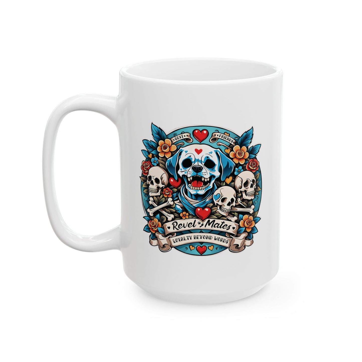 Ceramic Mug (11oz, 15oz) | Dog Skull Tattoo Design | 2 colors | 2 sizes