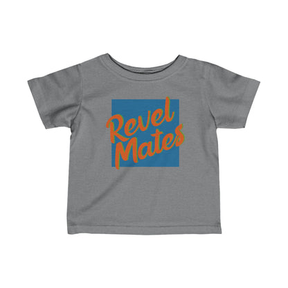 Infant Unisex Lightweight Fine Jersey T-Shirt | 6M-24M | Blue & Orange RevelMates Square Design | 4 colors