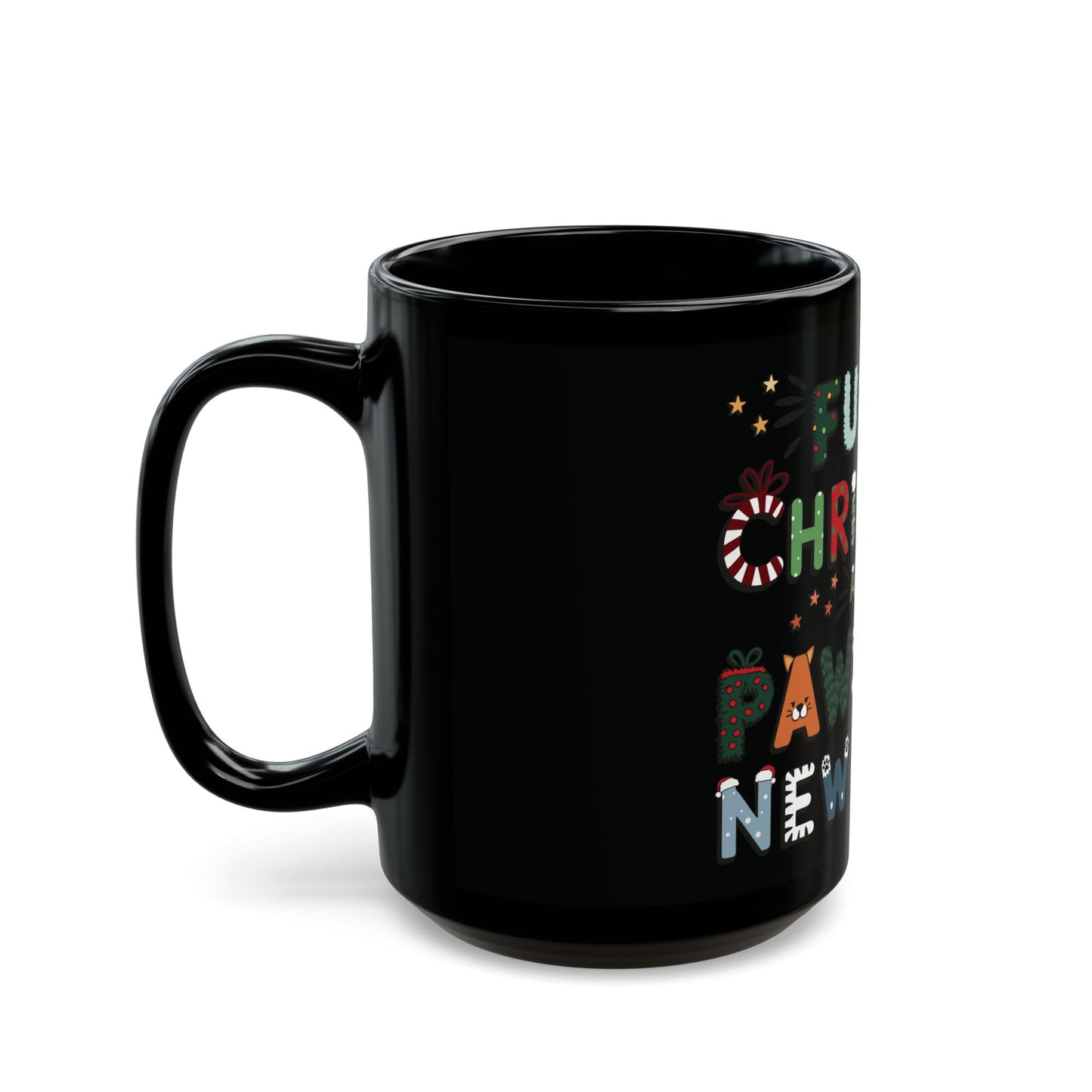 Total Black Ceramic Mug (11oz, 15oz) | Furry Christmas Design | 2 sizes