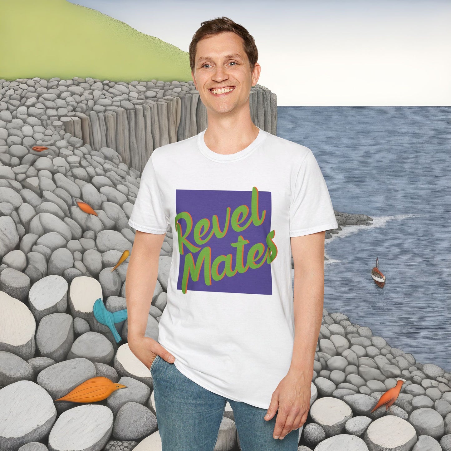 Unisex Softstyle T-Shirt | Lavender & Lime RevelMates Square Design | 4 colors