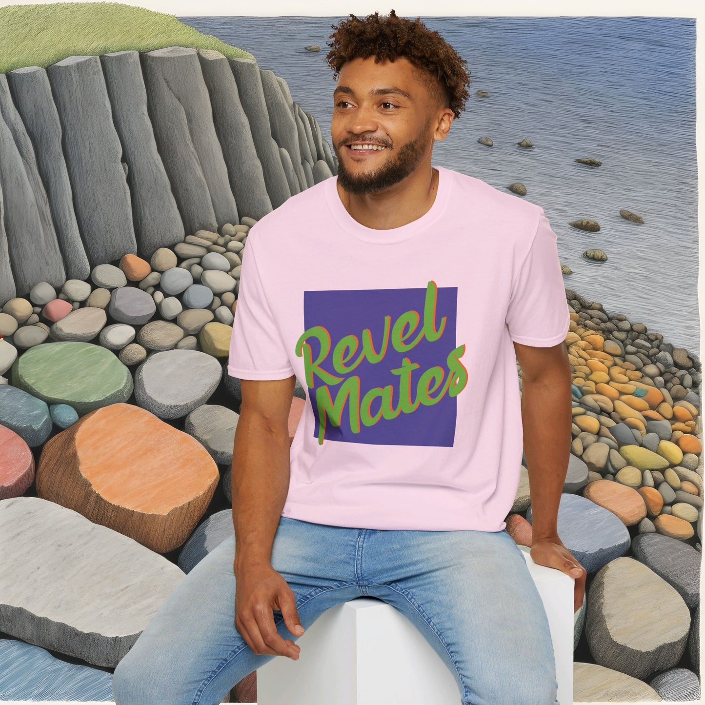 Unisex Softstyle T-Shirt | Lavender & Lime RevelMates Square Design | 4 colors