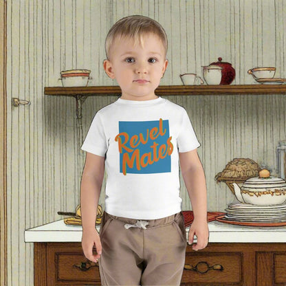 Infant Unisex Lightweight Fine Jersey T-Shirt | 6M-24M | Blue & Orange RevelMates Square Design | 4 colors