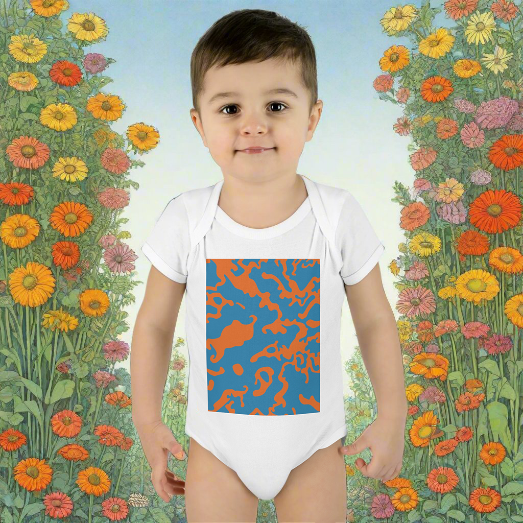 Unisex Infant Baby Rib Bodysuit | NB-24M | Camouflage Blue & Orange Design