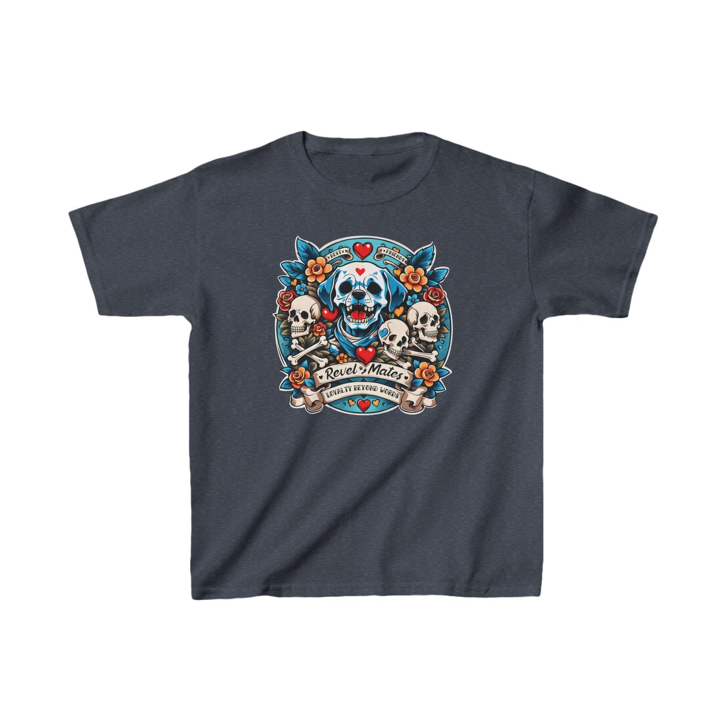 Unisex Kids Heavy Cotton™ T-Shirt | Dog Skull Tattoo Design | 20 colors