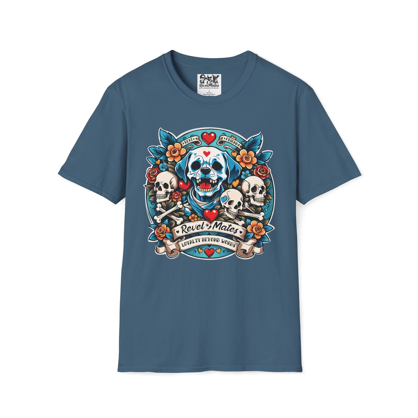 Unisex Softstyle T-Shirt | Solid Colors | Dog Skull Tattoo Design | 15 colors