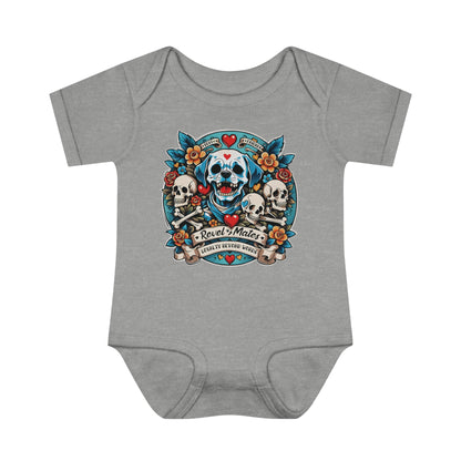 Infant Unisex Baby Rib Bodysuit | NB-24M | Dog Skull Tattoo Design | 4 colors