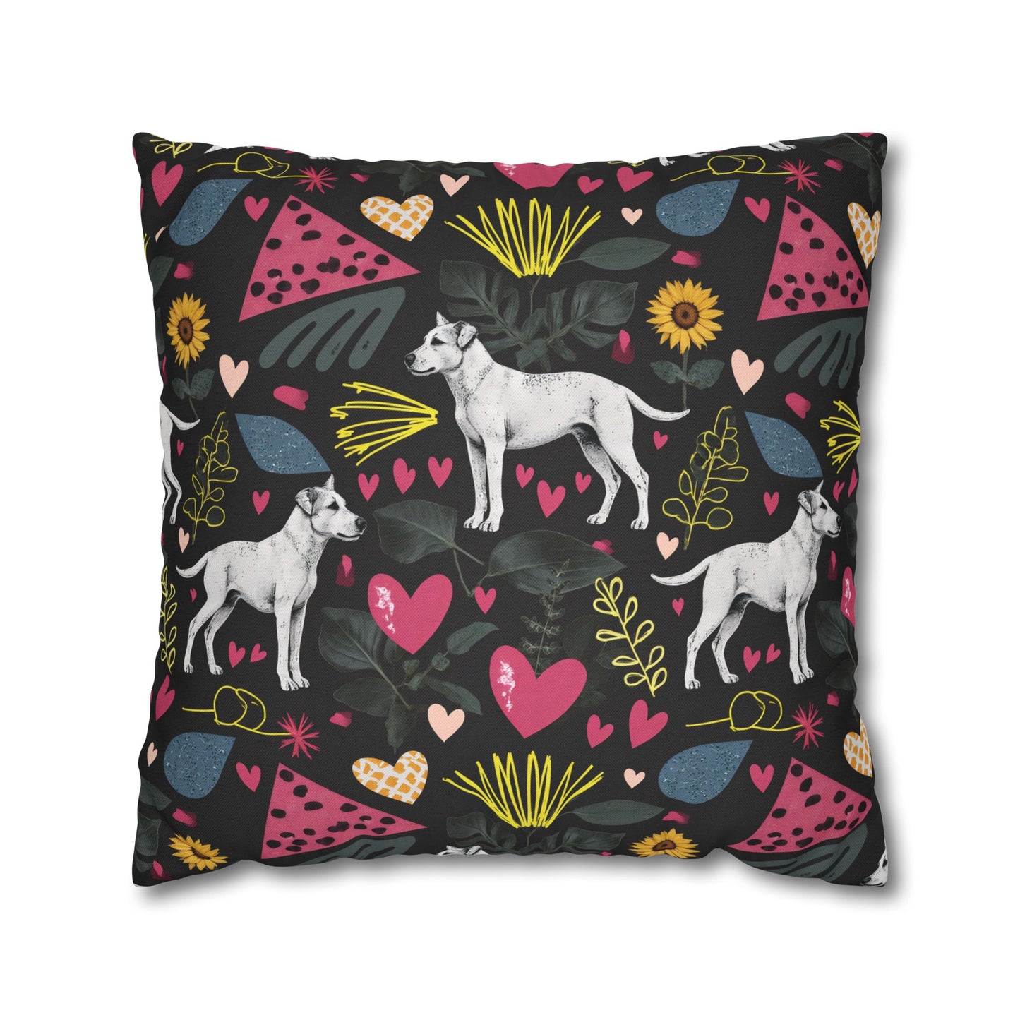 Spun Polyester Square Pillowcase | Hearts & Tails Design | 4 sizes