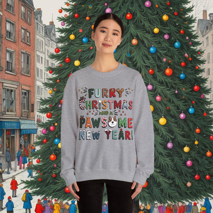 Unisex Heavy Blend™ Crewneck Sweatshirt | Heather and Antique Colors | Furry Christmas Design | 9 colors