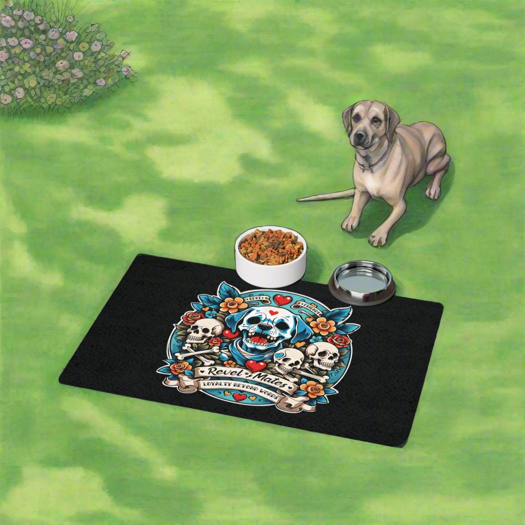 Pet Food Mat | for Dogs, Cats and all beloved Pets | Dog Skull Tattoo Design | 4 colors