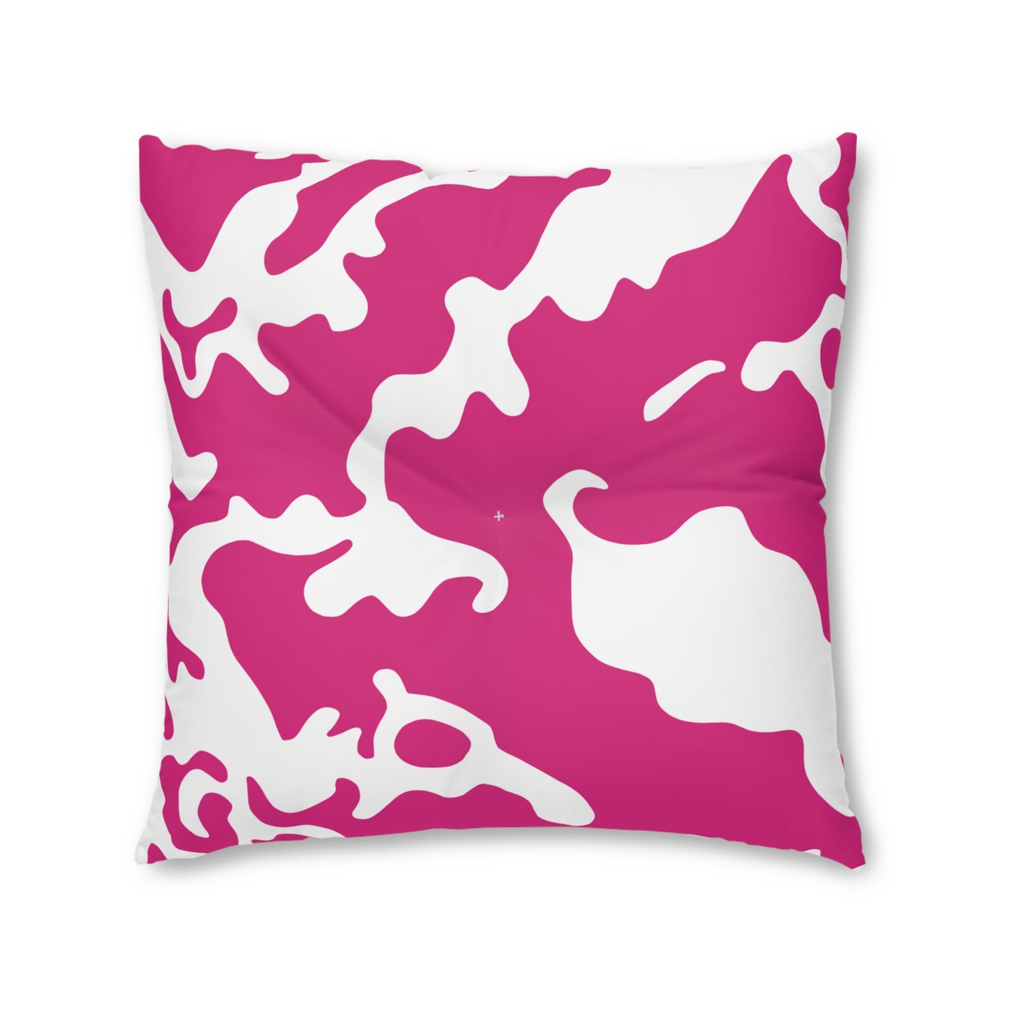 Square Tufted Floor Pillow | for Pets and Companions | Camouflage Fuchsia & White Design