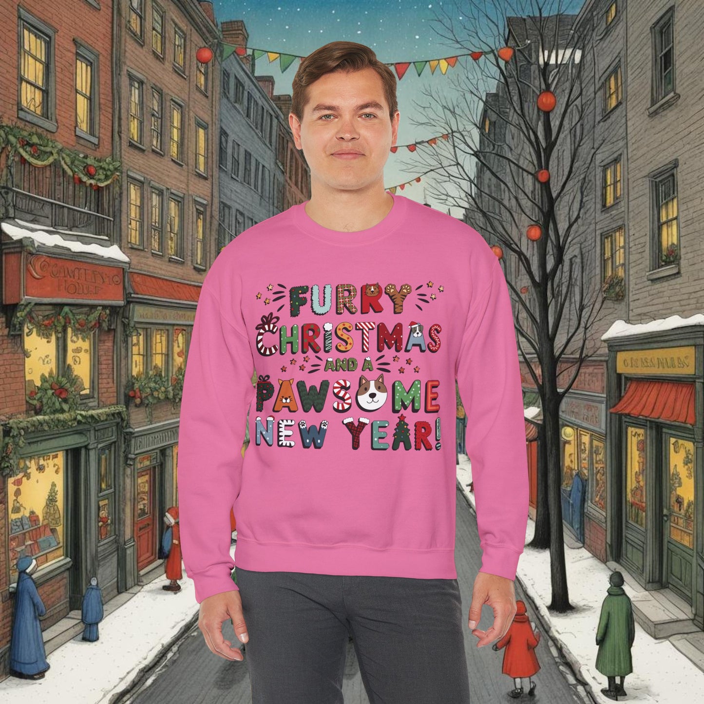 Unisex Heavy Blend™ Crewneck Sweatshirt | Neon Colors | Furry Christmas Design | 3 colors