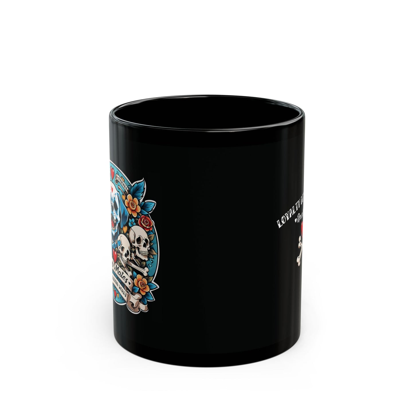 Total Black Ceramic Mug (11oz, 15oz) | Dog Skull Tattoo Design | 2 sizes