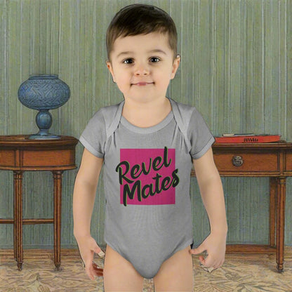 Unisex Infant Baby Rib Bodysuit | NB-24M | Fuchsia & Black RevelMates Square Design | 4 colors