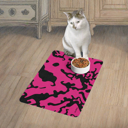 Pet Food Mat (12"x18") | for Dogs, Cats and all beloved Pets | Camouflage Fuchsia & Black Design