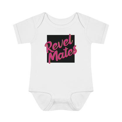 Infant Unisex Baby Rib Bodysuit | NB-24M | Black & Fuchsia RevelMates Square Design | 4 colors