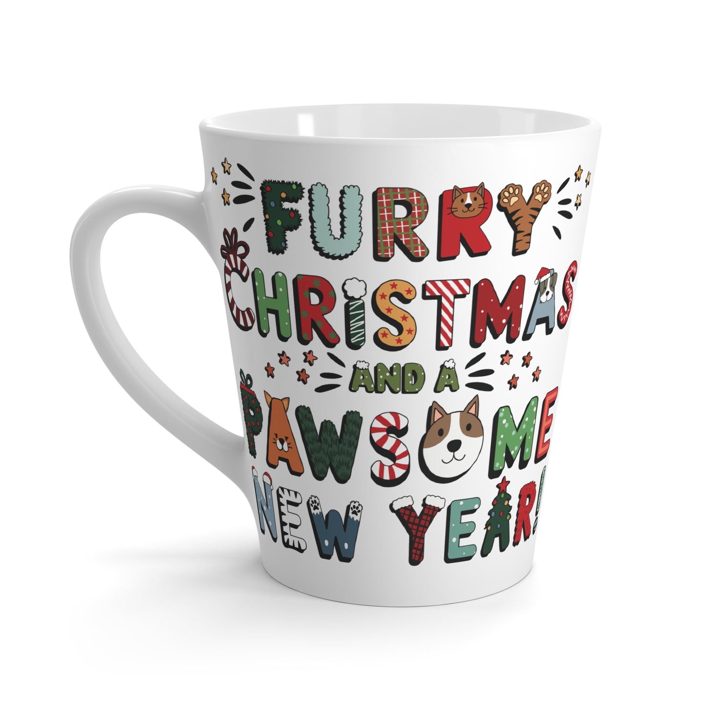 Latte Mug 12oz (350 ml) | Furry Christmas Design