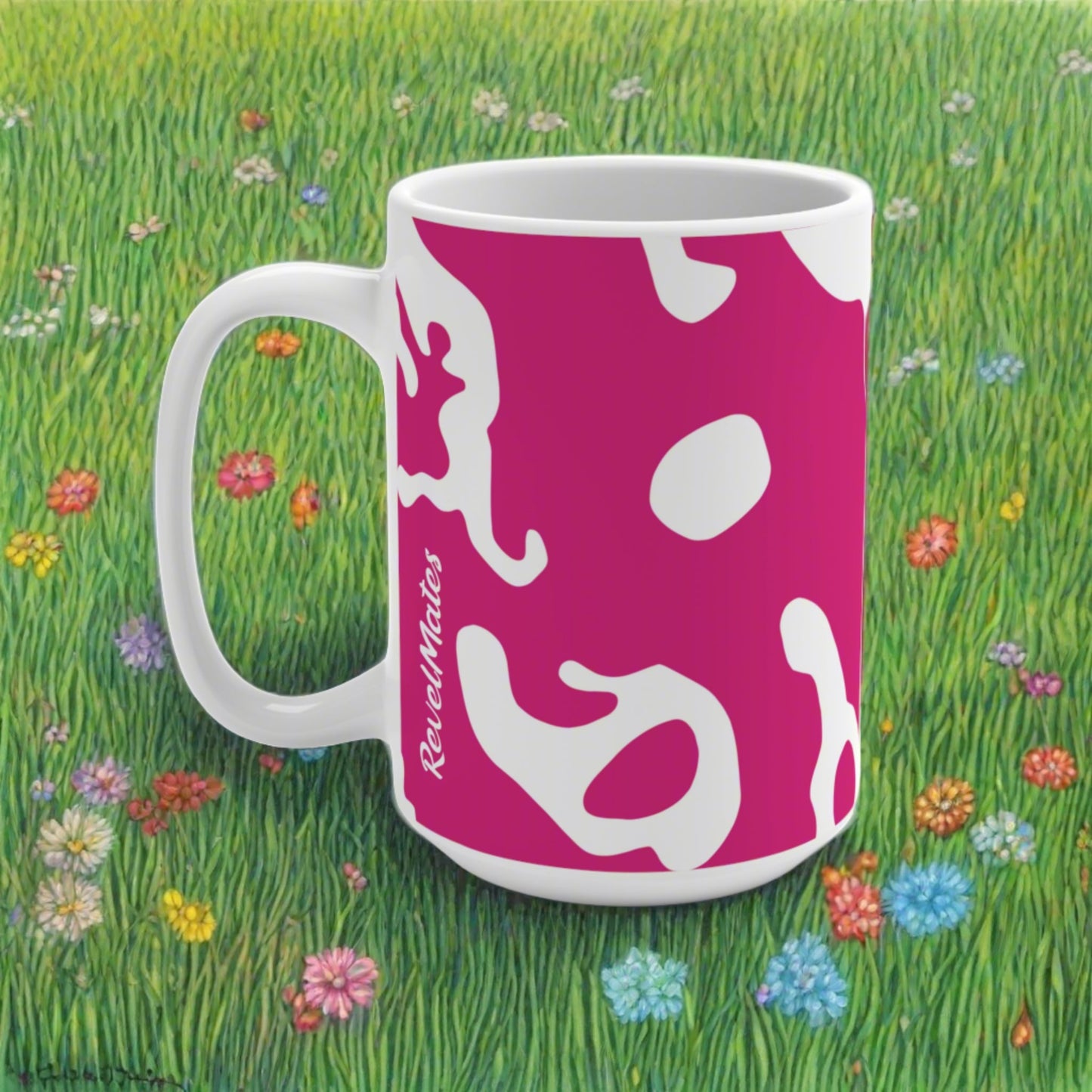 Ceramic Mug 15oz (440 ml) | Camouflage Fuchsia & White Design