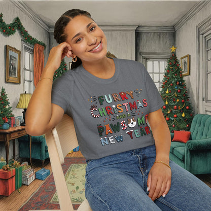 Unisex Softstyle T-Shirt | Heather and Antique Colors | Furry Christmas Design | 15 colors