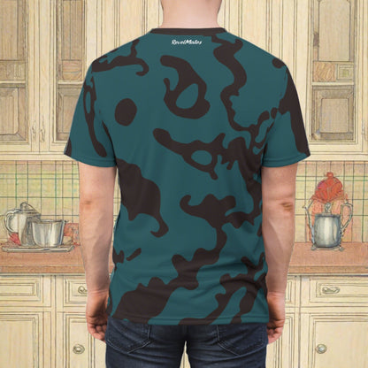 Unisex Cut & Sew T-Shirt | All Over Print Tee | Camouflage Turquoise & Brown Design