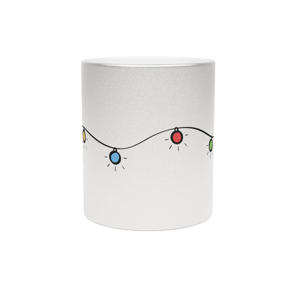 Silver & Gold Metallic Ceramic Mugs (11oz, 15oz) | Christmas Lights Design