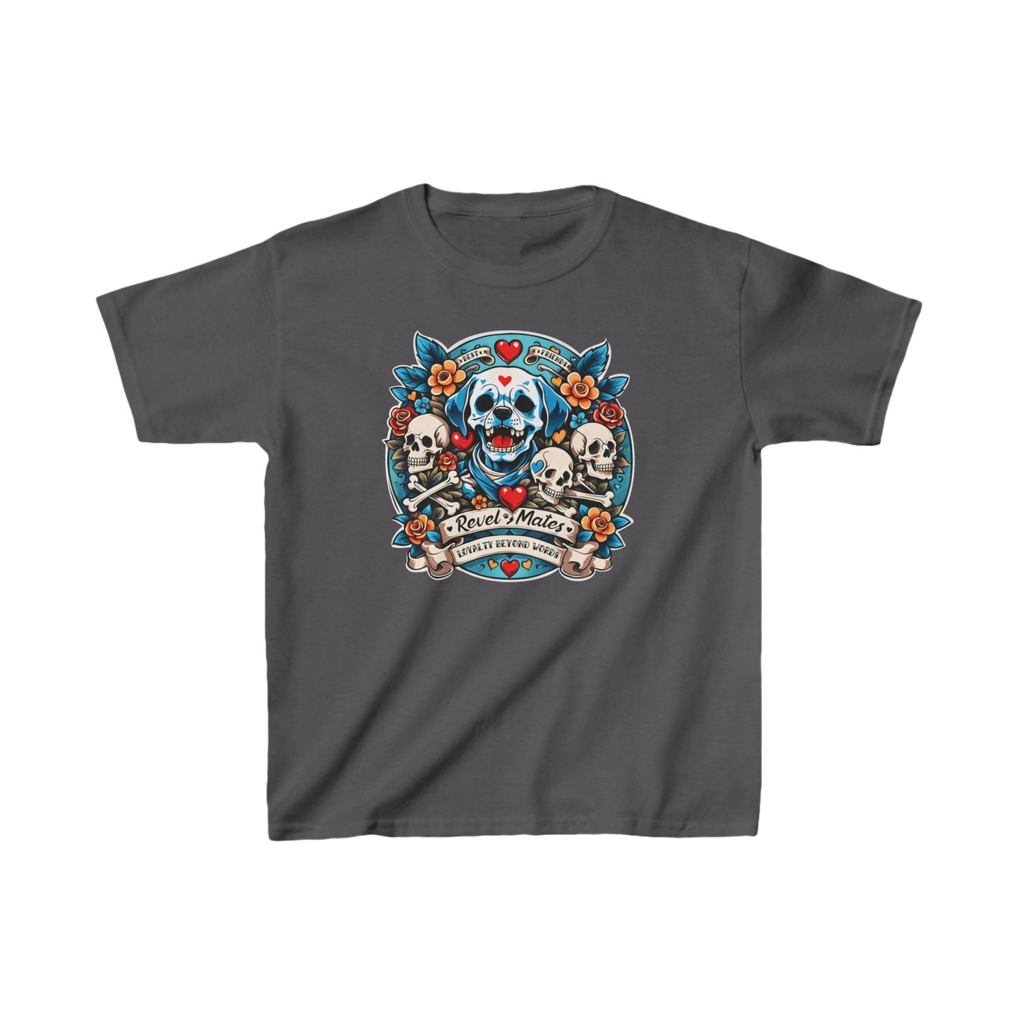 Unisex Kids Heavy Cotton™ T-Shirt | Dog Skull Tattoo Design | 20 colors