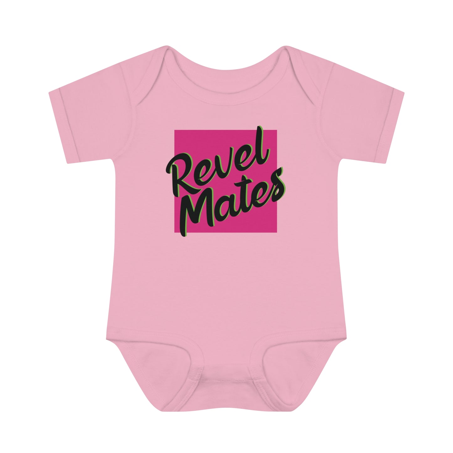 Unisex Infant Baby Rib Bodysuit | NB-24M | Fuchsia & Black RevelMates Square Design | 4 colors