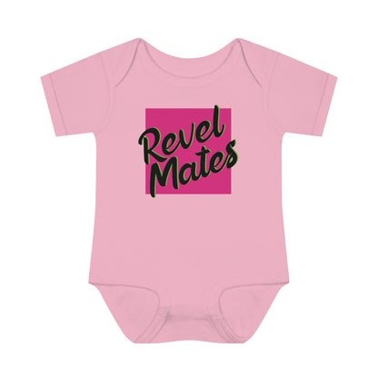 Unisex Infant Baby Rib Bodysuit | NB-24M | Fuchsia & Black RevelMates Square Design | 4 colors