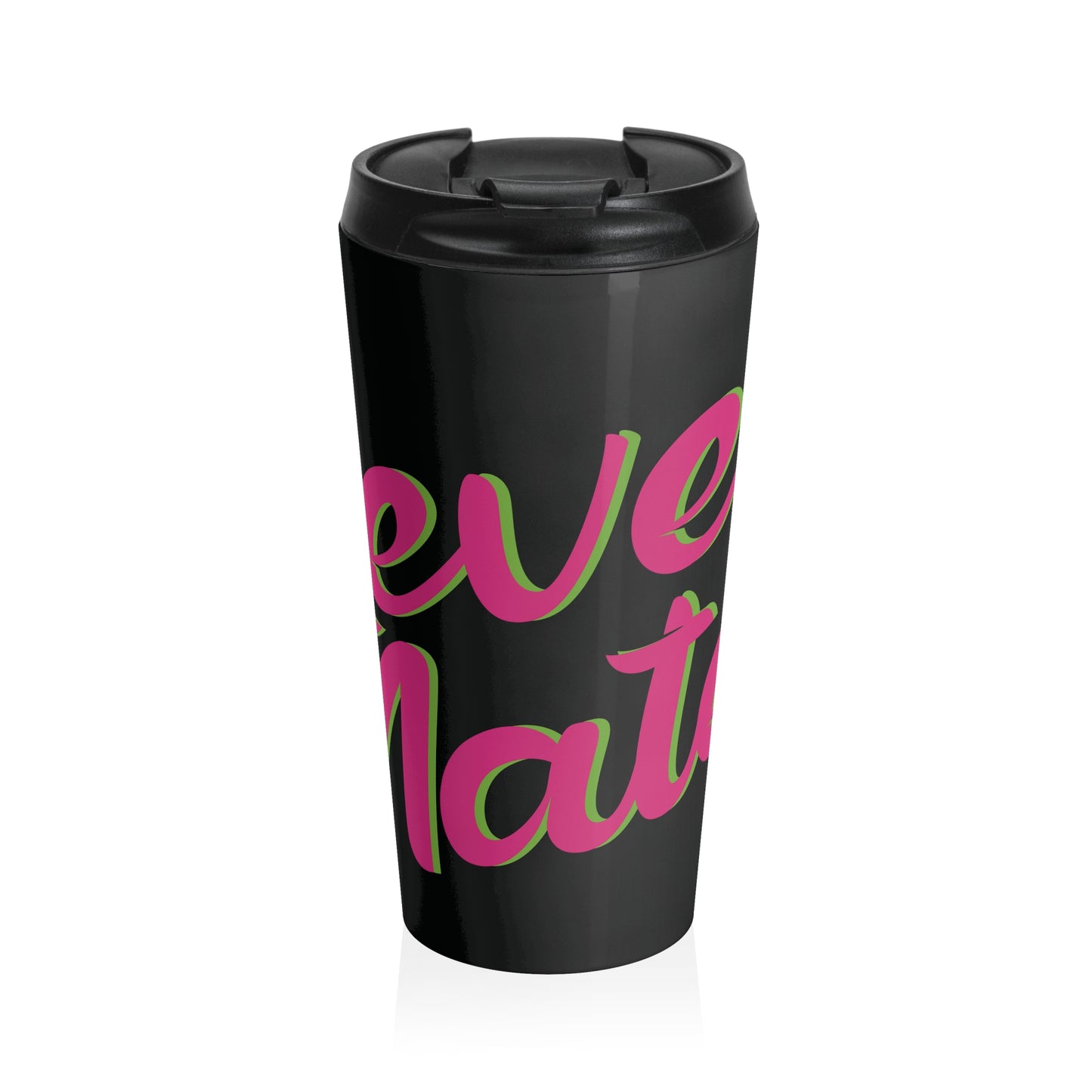 Stainless Steel Travel Mug With Cup 15oz (440ml)| Black & Fuchsia RevelMates Design