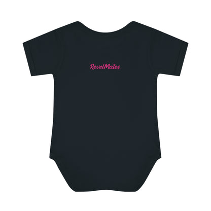 Unisex Infant Baby Rib Bodysuit | NB-24M | Fuchsia & Black RevelMates Square Design | 4 colors