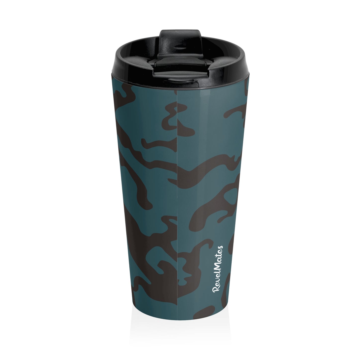 Stainless Steel Travel Mug With Cup 15oz (440ml) | Camouflage Turquoise & Brown Design