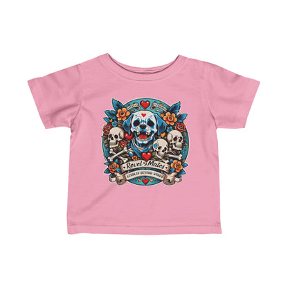 Infant Unisex Fine Jersey T-Shirt | 6M-24M | Dog Skull Tattoo Design | 4 colors