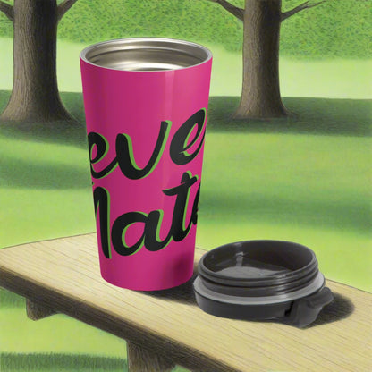 Stainless Steel Travel Mug With Cup 15oz (440ml)| Fuchsia & Black RevelMates Design