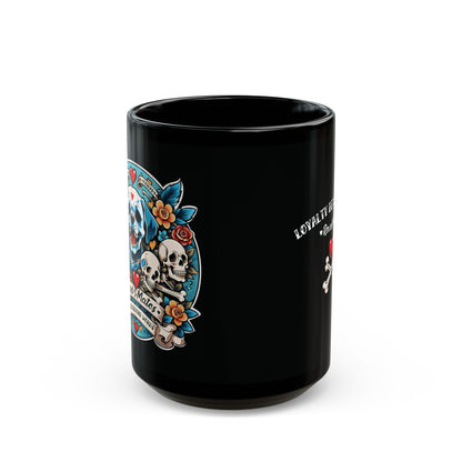 Total Black Ceramic Mug (11oz, 15oz) | Dog Skull Tattoo Design | 2 sizes