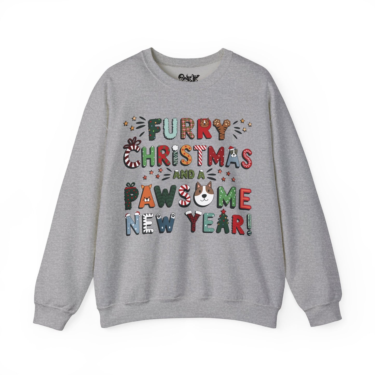 Unisex Heavy Blend™ Crewneck Sweatshirt | Heather and Antique Colors | Furry Christmas Design | 9 colors