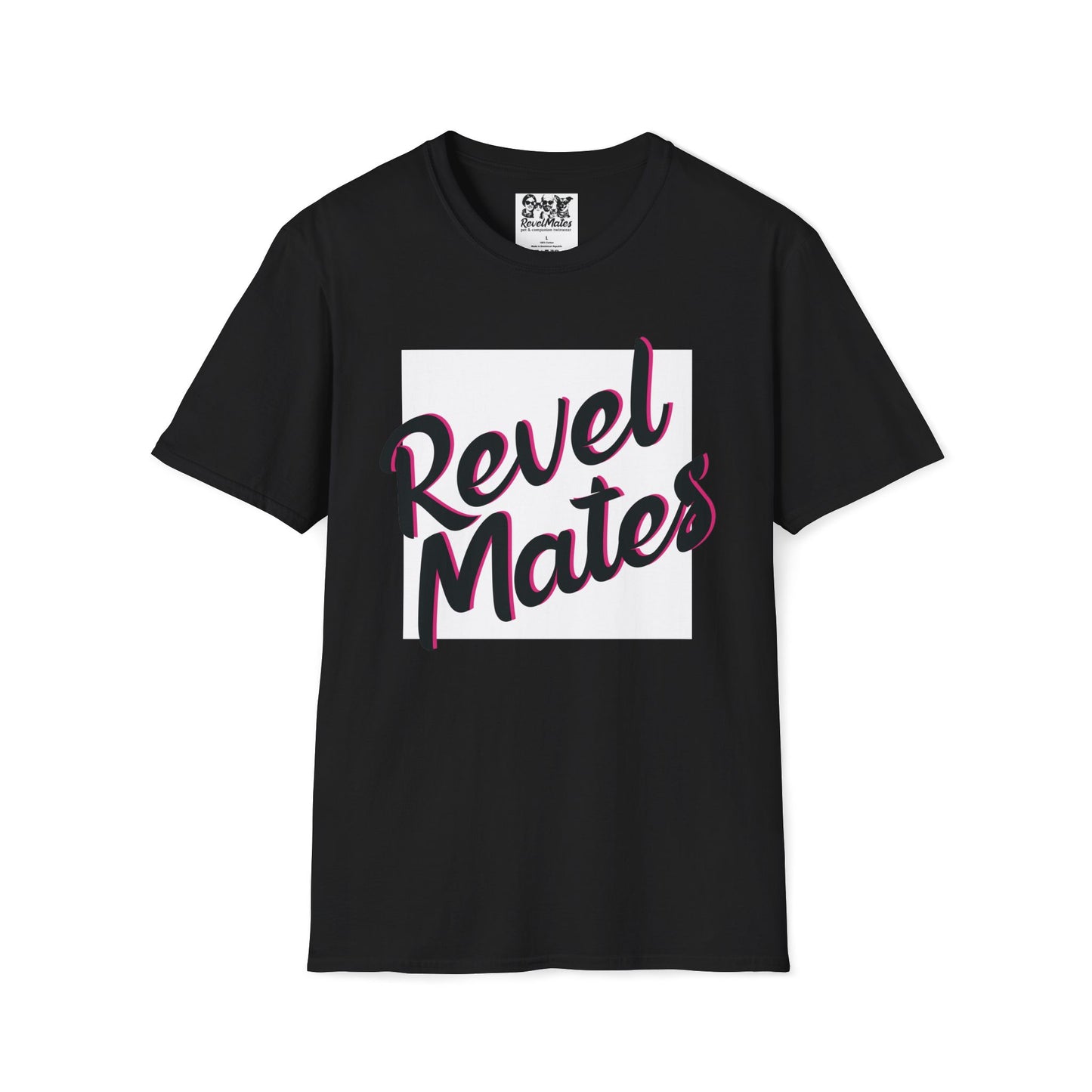 Unisex Softstyle T-Shirt | White & Black RevelMates Square Design | 4 colors